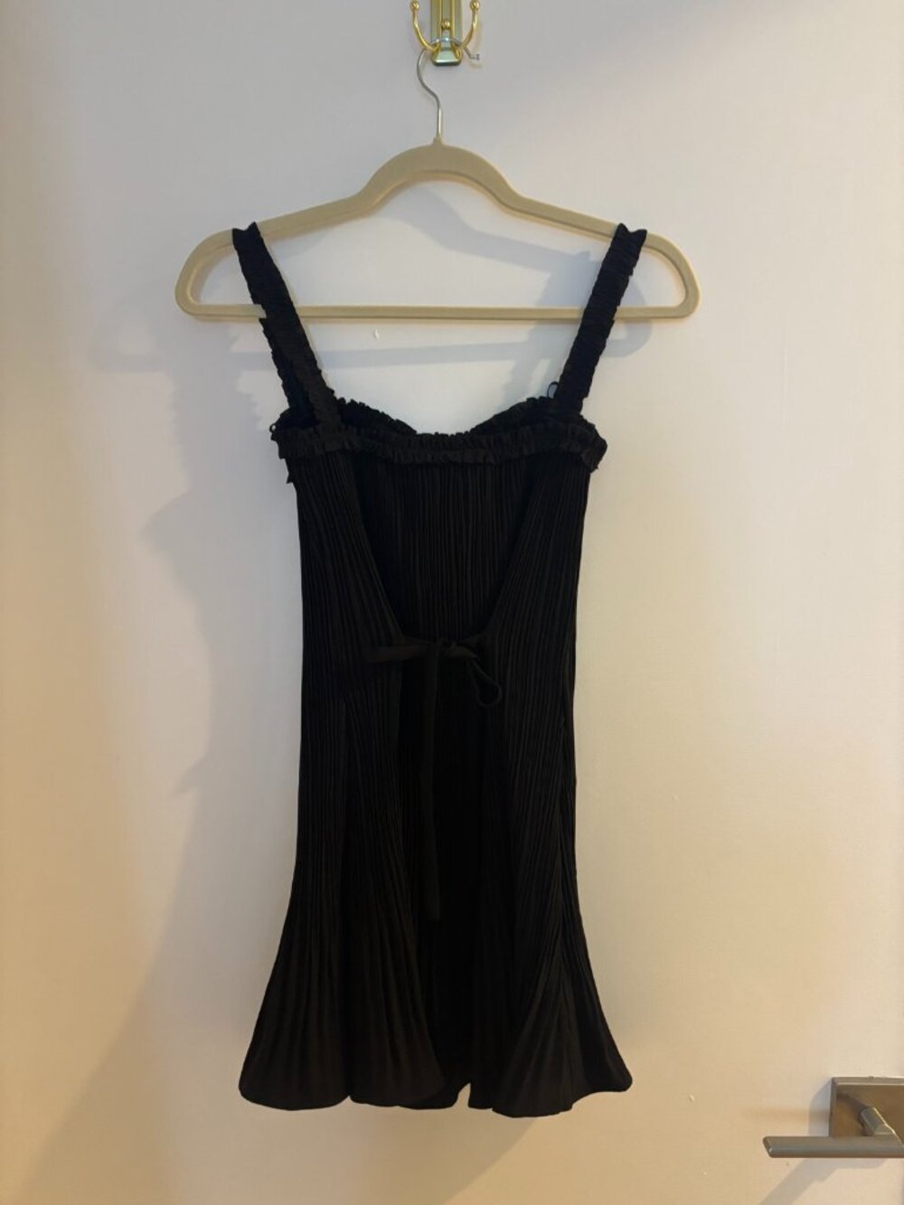 NWT Danielle Guizio Penelope Plisse Dress Black XXS Tie Back Mini